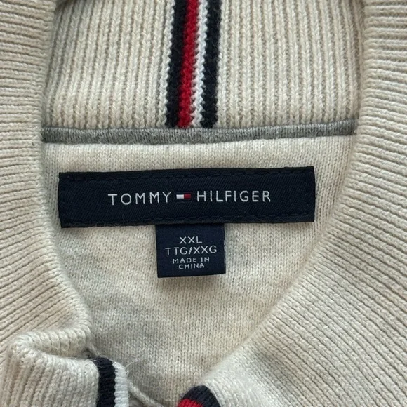 Tommy Hilfiger Beige Zip-Up Sweater with Red Trim - Picture 2 of 8